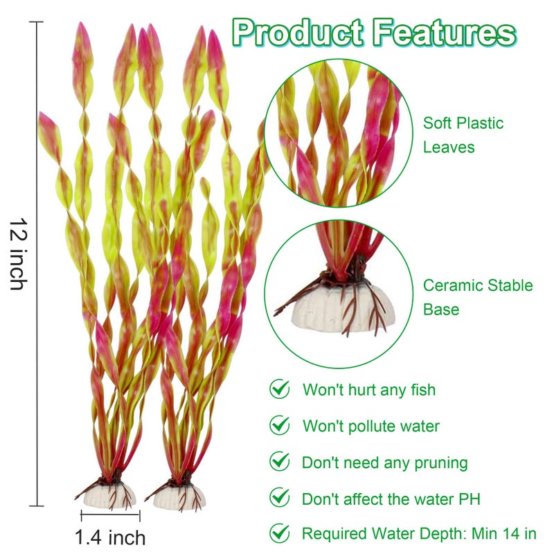 MyLifeUNIT Artificial Seaweed Water Plants for Aquarium, Plastic Fish Tank Plant Decorations 10 PCS (12 Inches Tall, Wine Red) - Image 4